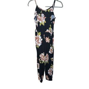 Mia Chica Women's Floral Jumpsuit Black Size L Casual One-Piece with Pockets